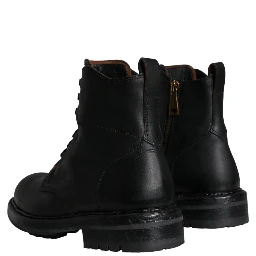 Black Lace Up Mid Calf Boots Men Shoes