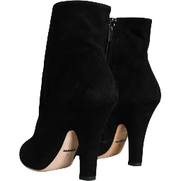 Black Suede Leather Mid Calf Boots Shoes