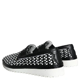 Black White Weaved Slip On Men Loafers Shoes