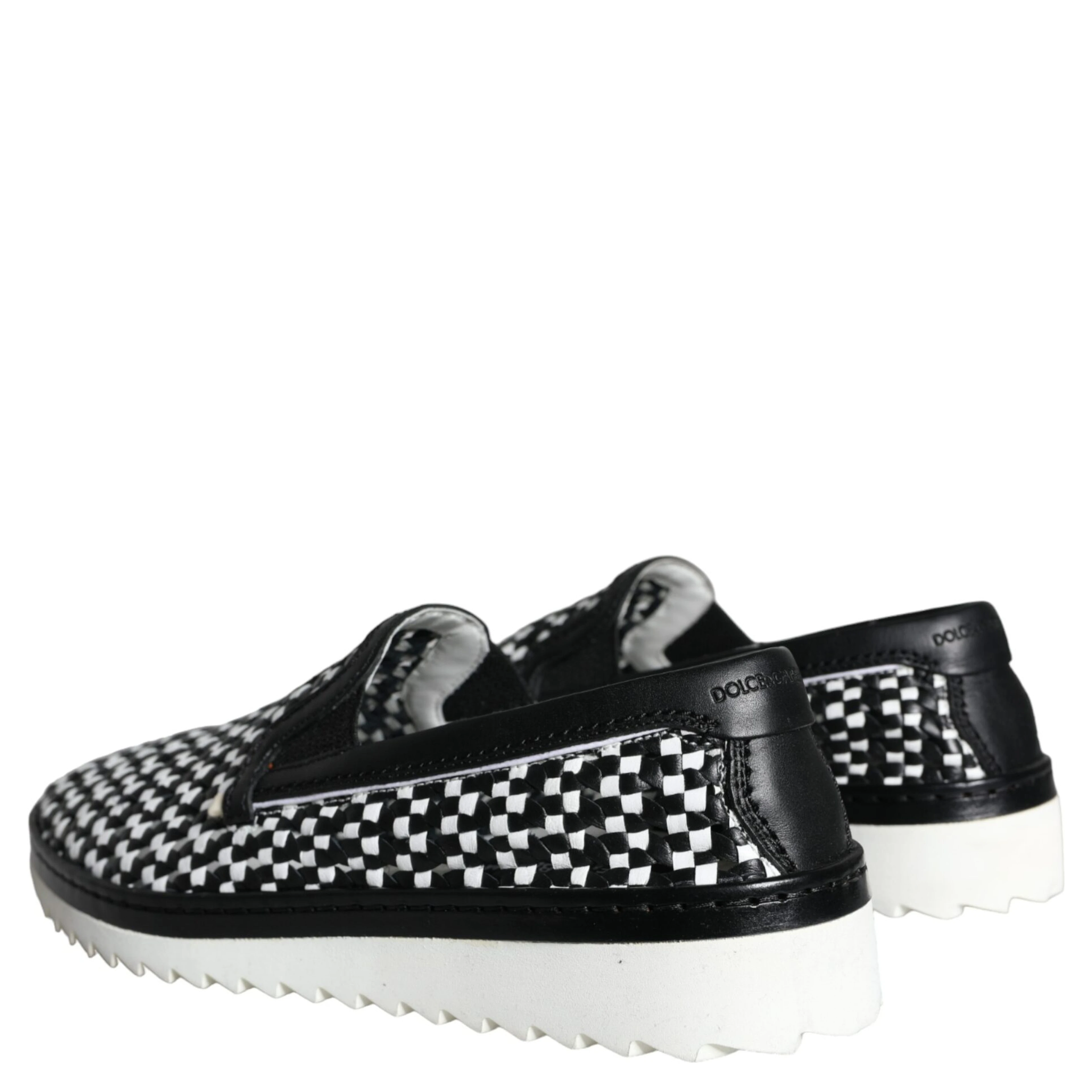 Black White Weaved Slip On Men Loafers Shoes