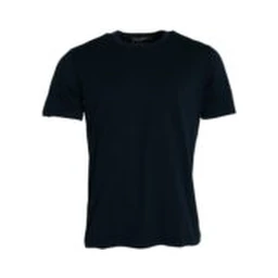 Dark Blue Cotton Round Neck Short Sleeves T-shirt
