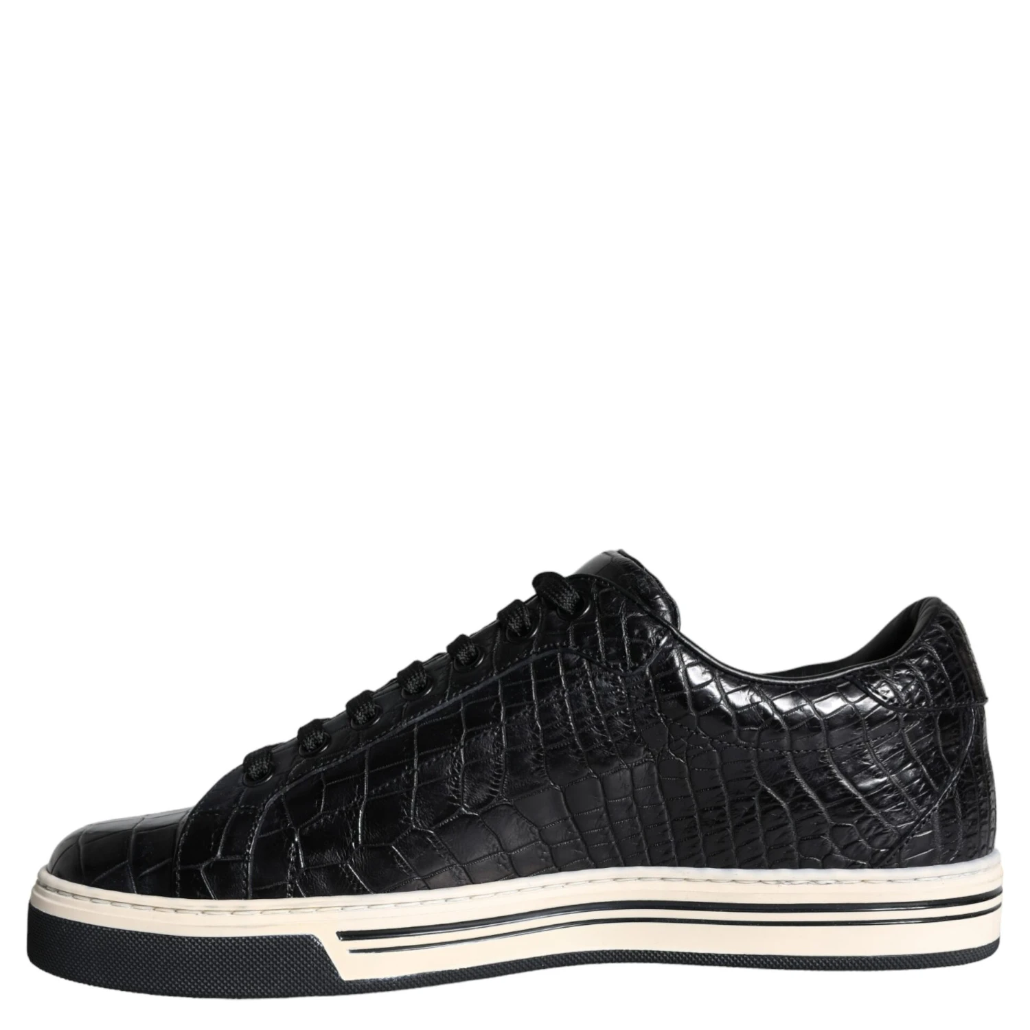 Black Leather Men Low Top Sneakers Shoes