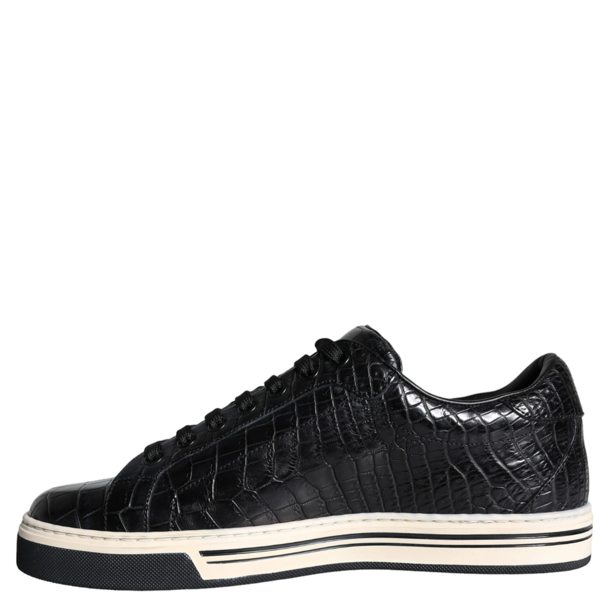 Black Leather Men Low Top Sneakers Shoes