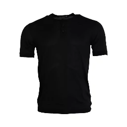 Black Silk Round Neck Short Sleeve T-shirt