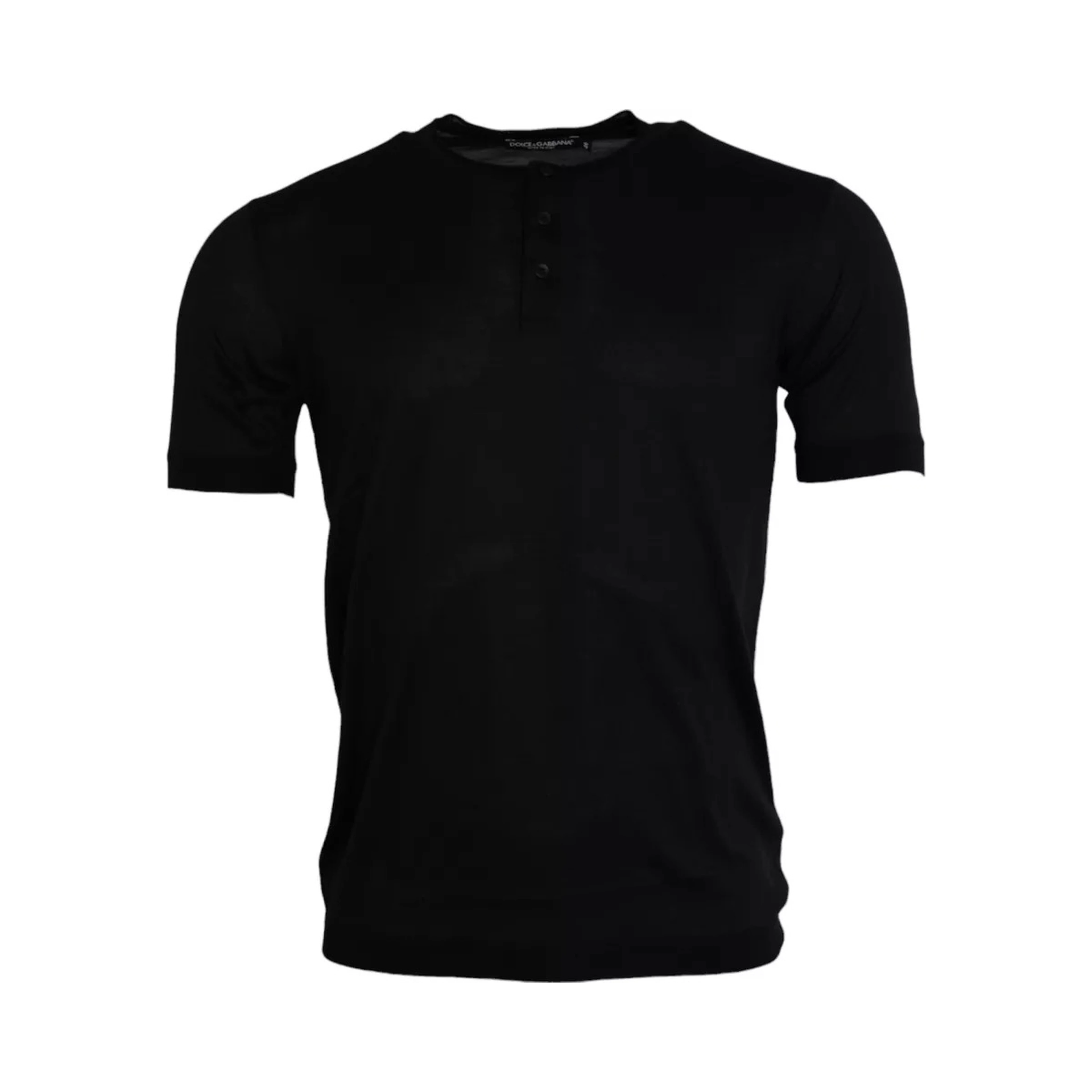 Black Silk Round Neck Short Sleeve T-shirt