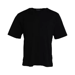 Black Logo Embossed Cotton Crew Neck T-shirt