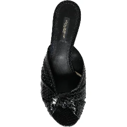 Black Leather Heels Slides Sandals Shoes