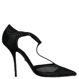 Black Mesh T-strap Stiletto High Heels Shoes