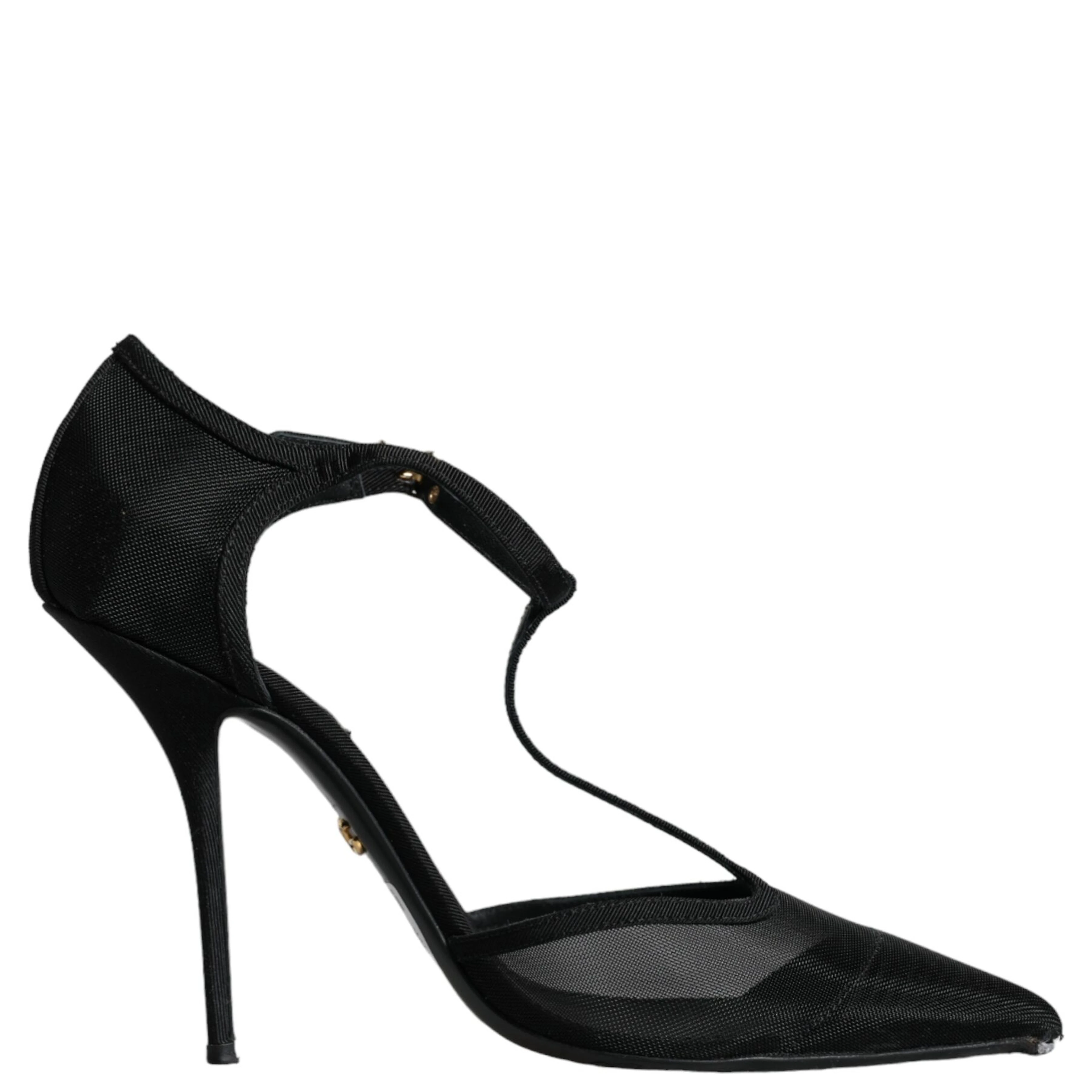 Black Mesh T-strap Stiletto High Heels Shoes