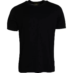 Black Cotton Round Neck Short Sleeves Men T-shirt