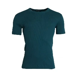 Blue Green Cotton Round Neck Short Sleeves T-shirt