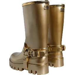 Metallic Gold Rubber PVC Rain Boots Shoes