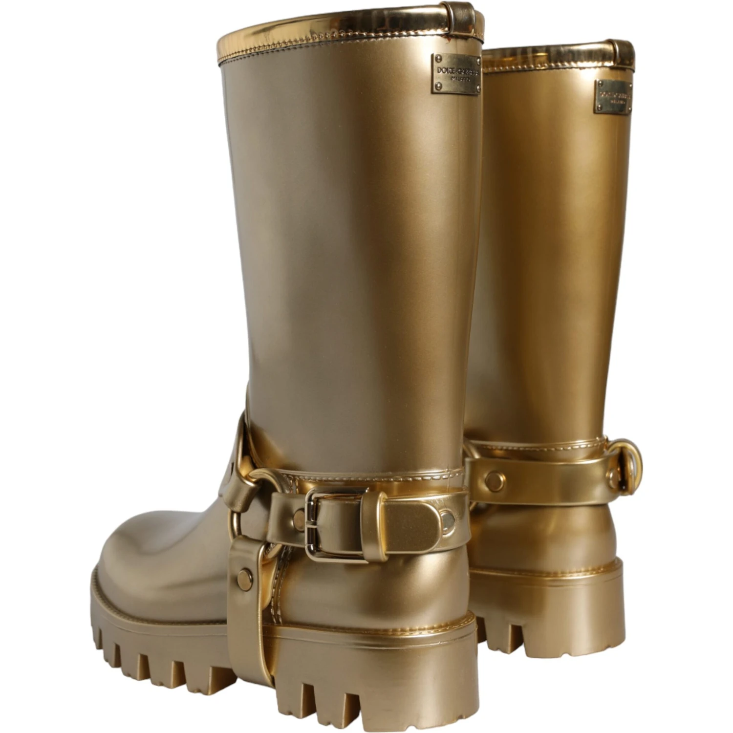 Metallic Gold Rubber PVC Rain Boots Shoes