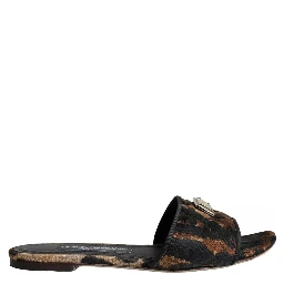 Brown Leopard Logo Slides Flats Sandals Shoes