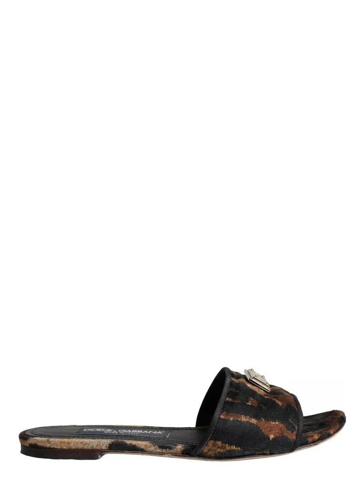 Brown Leopard Logo Slides Flats Sandals Shoes