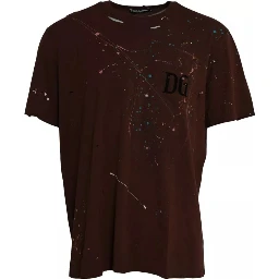 Brown Color Splash Cotton Crew Neck T-shirt