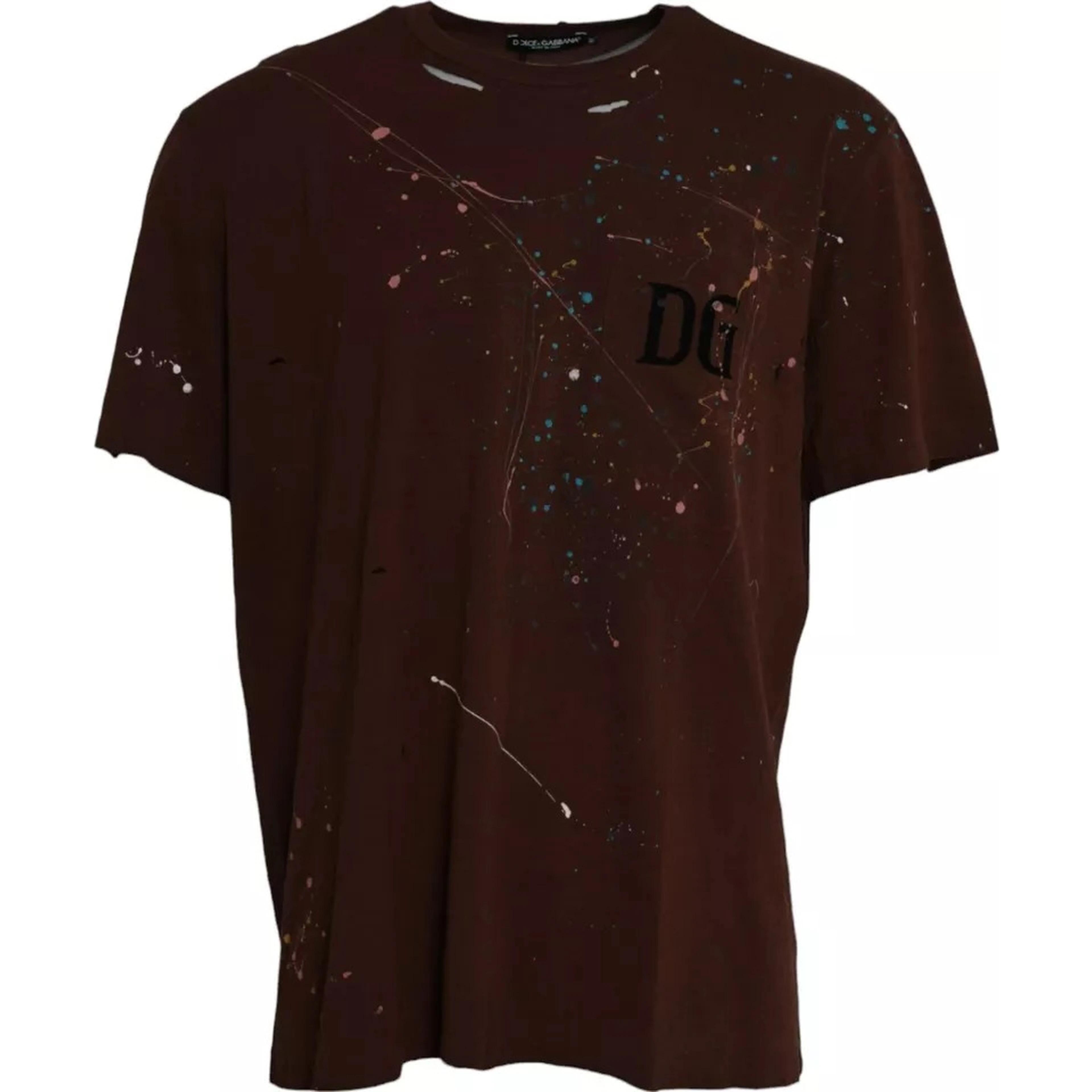 Brown Color Splash Cotton Crew Neck T-shirt