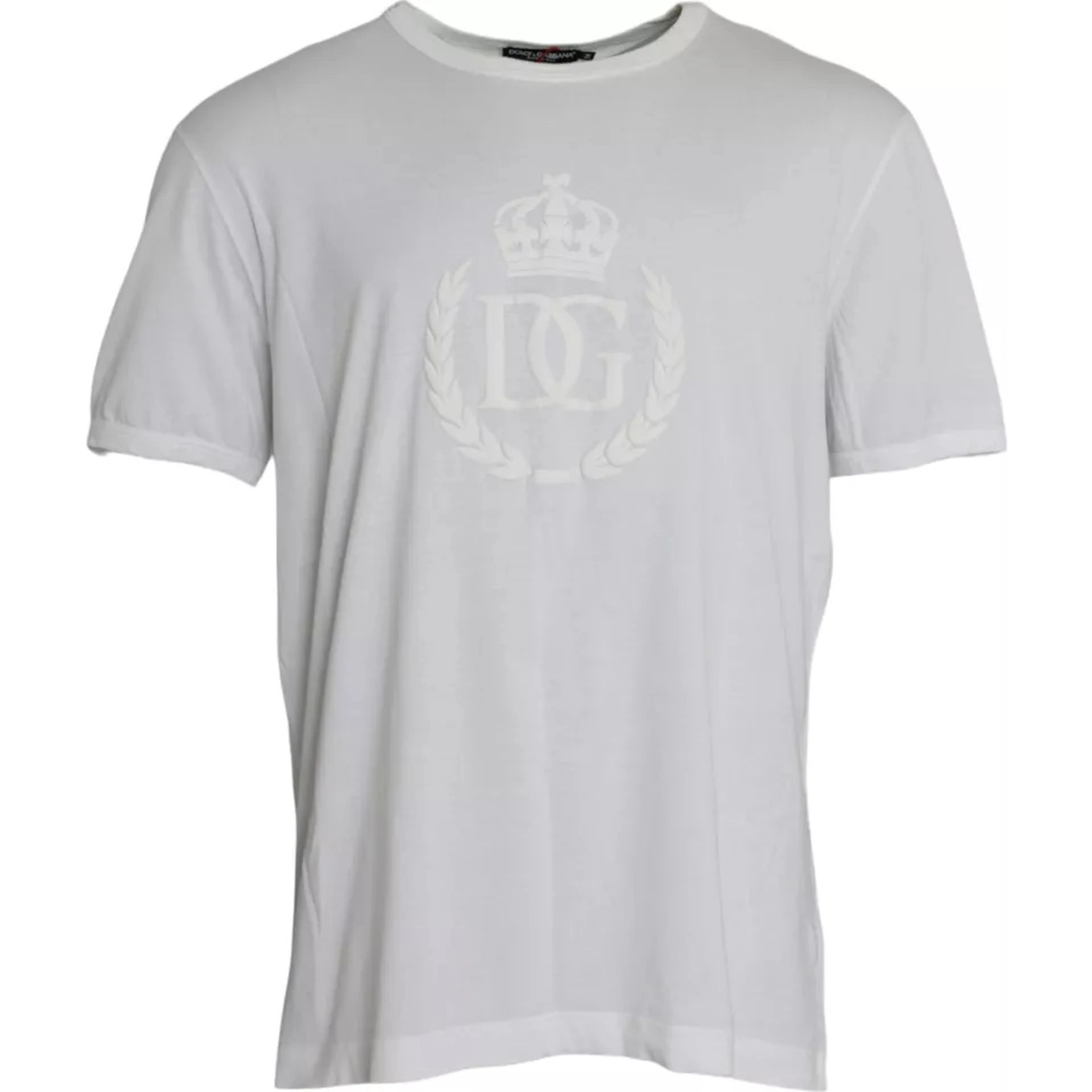 White Logo Embossed Cotton Crewneck T-shirt