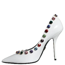 White Crystal Leather High Heels Pumps Shoes