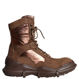 Brown Suede Leather Military Combat Men Boots Shoes