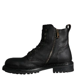 Black Lace Up Mid Calf Boots Men Shoes