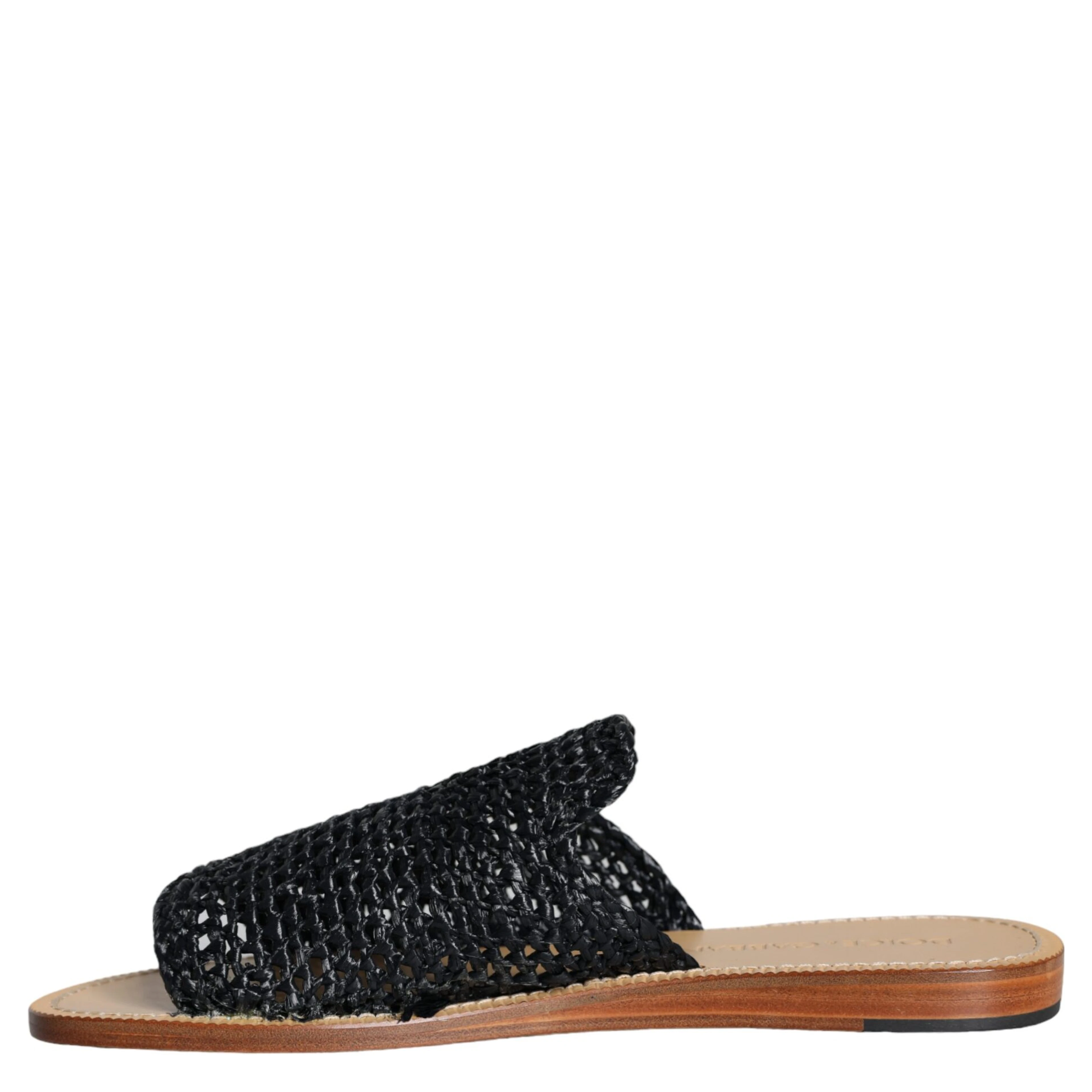 Black Monochrome Braided Raffia Slides Shoes