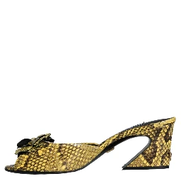 Yellow Leather Block Heels Slides Shoes