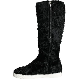 Black Xiangao Lamb Fur Leather Boots Shoes