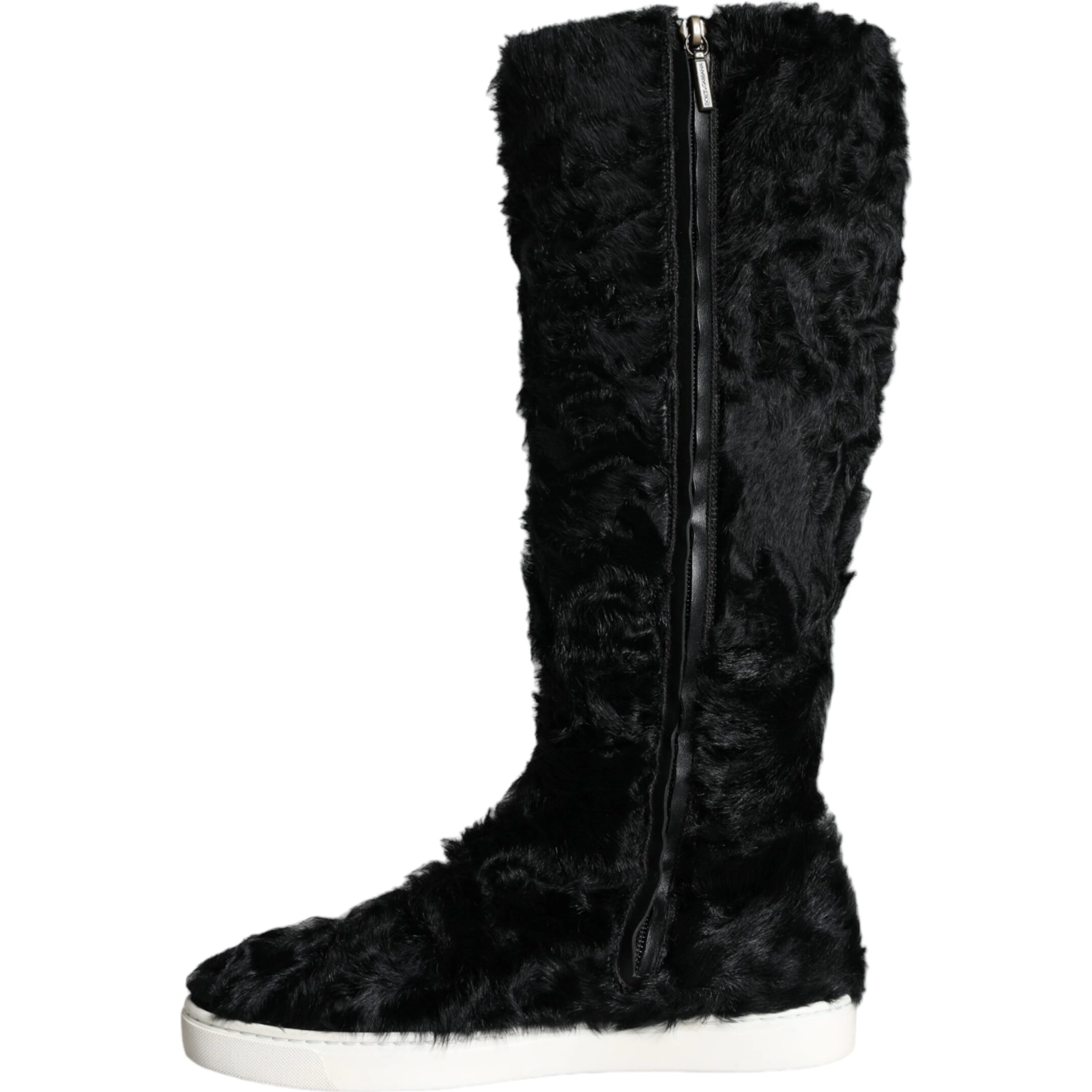 Black Xiangao Lamb Fur Leather Boots Shoes