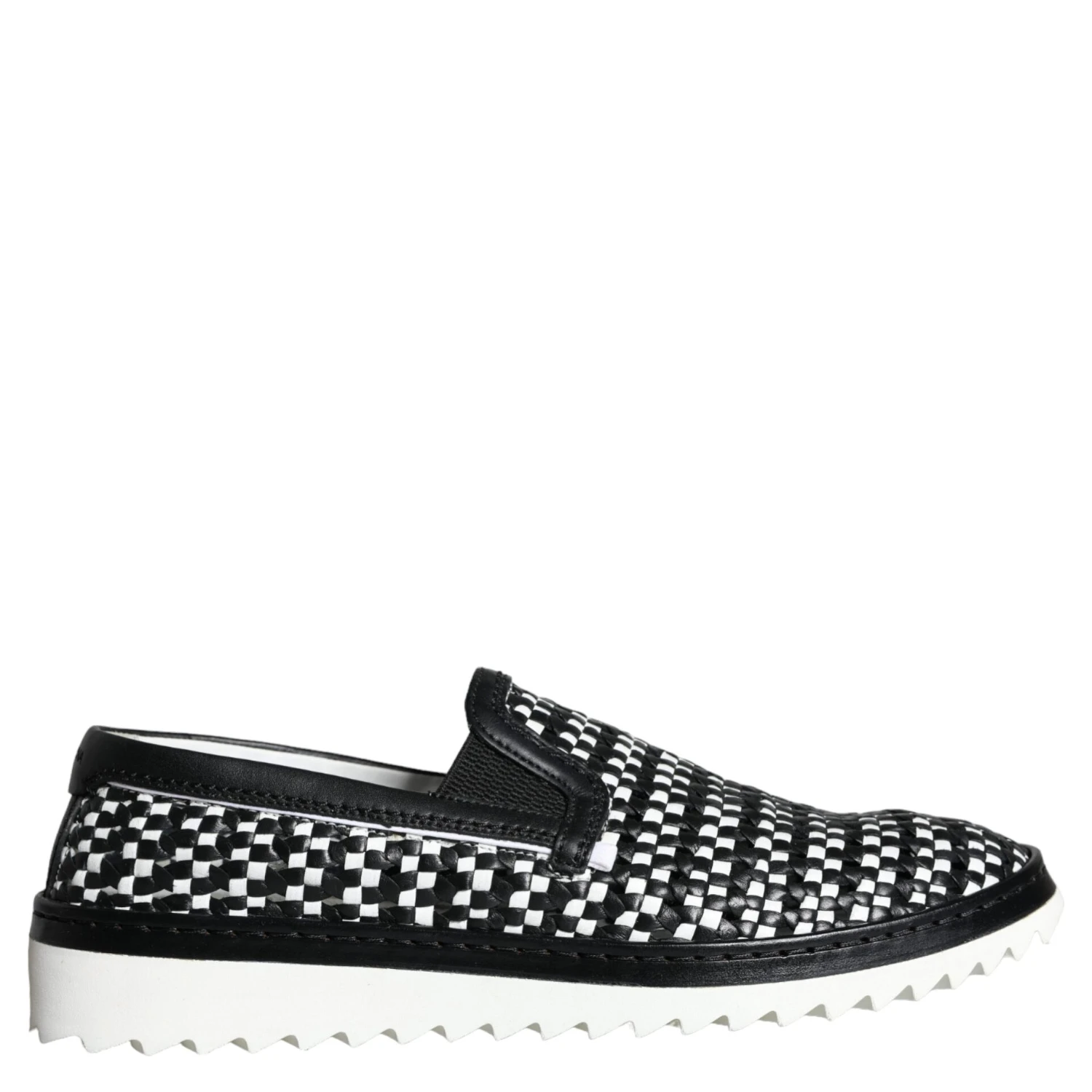 Black White Weaved Slip On Men Loafers Shoes