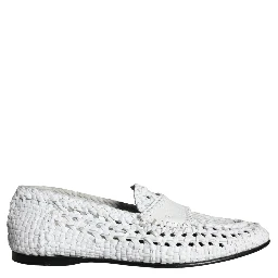 White Woven Leather Slip On Loafers Men Shoes