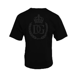 Black Logo Embossed Cotton Crew Neck T-shirt