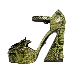 Green Exotic Leather Ankle Strap Heels Sandals Shoes