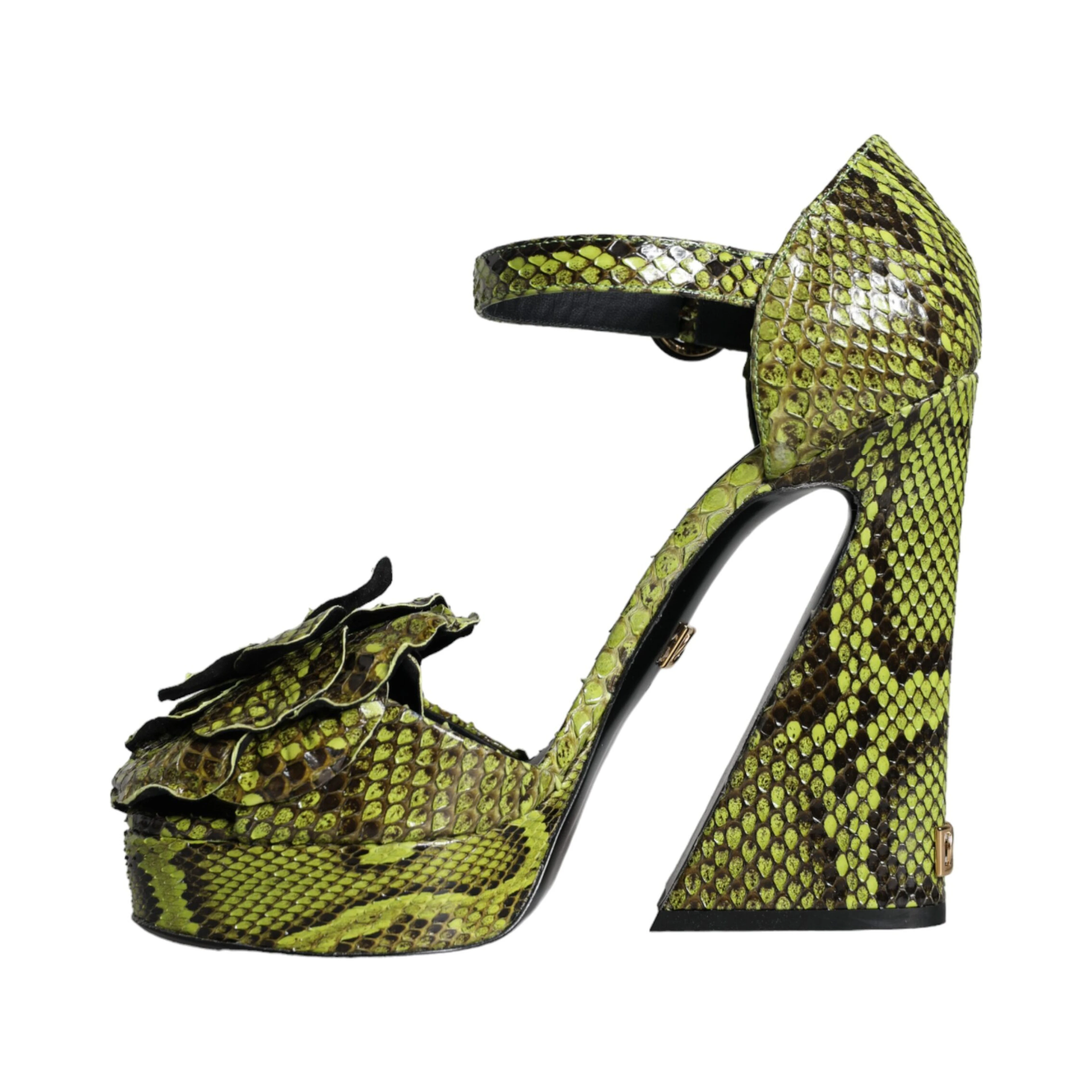 Green Exotic Leather Ankle Strap Heels Sandals Shoes