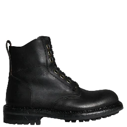 Black Lace Up Mid Calf Boots Men Shoes
