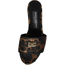Brown Leopard Logo Slides Flats Sandals Shoes