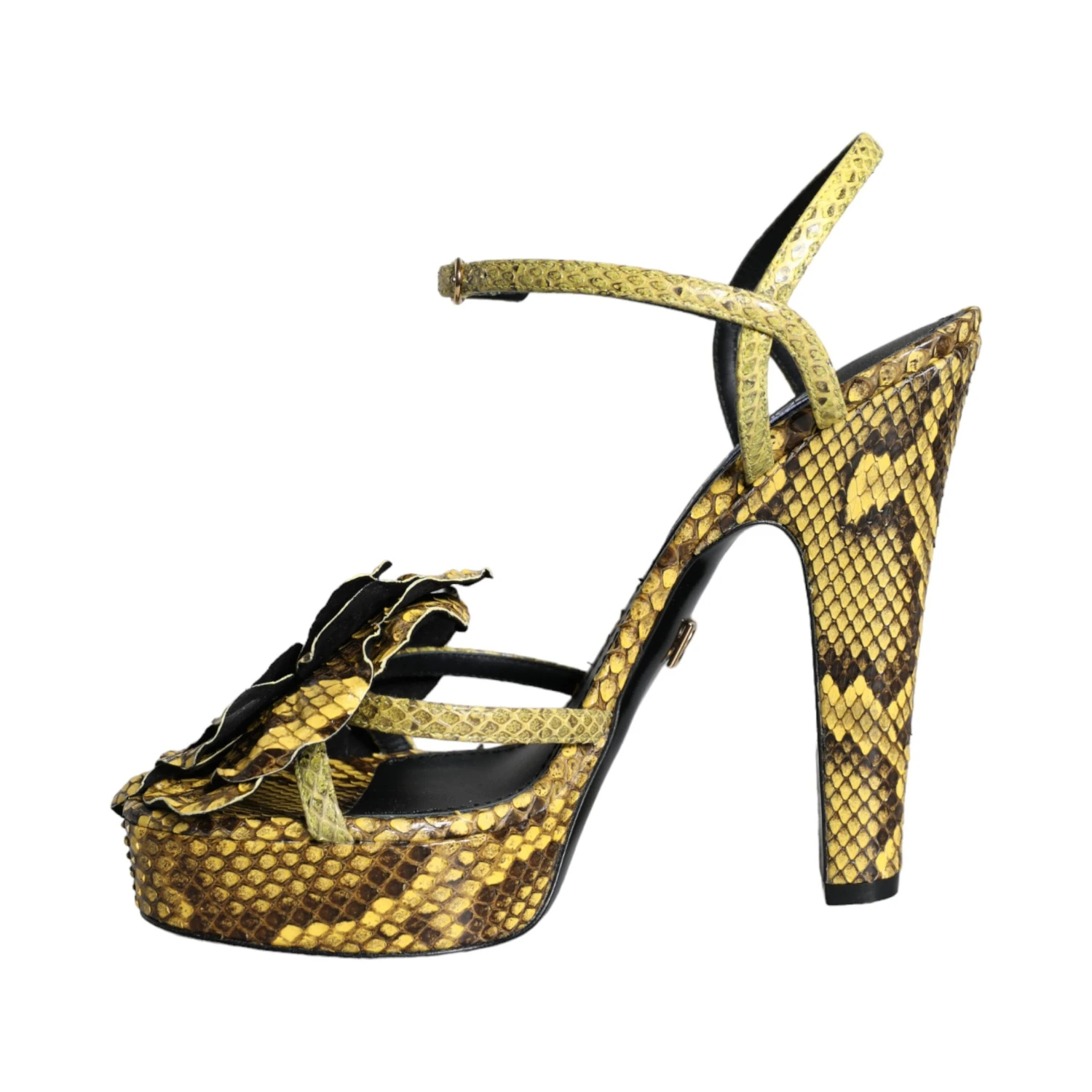 Yellow Exotic Leather Ankle Strap Heels Sandals Shoes