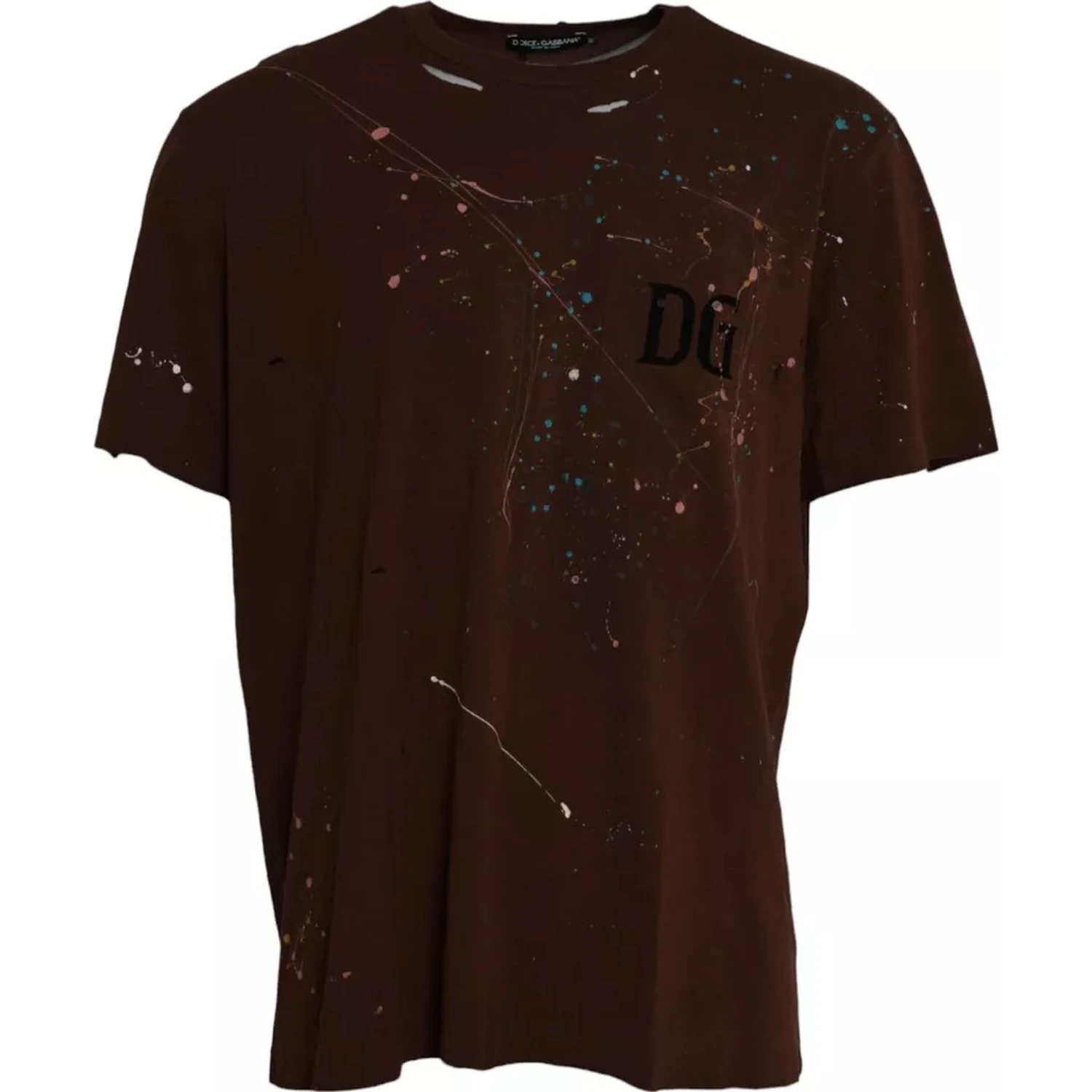 Brown Color Splash Cotton Crew Neck T-shirt
