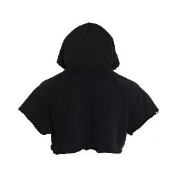 Black Cotton Hooded Short Sleeves Cropped T-shirt