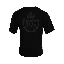 Black Logo Embossed Cotton Crew Neck T-shirt