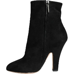 Black Suede Leather Mid Calf Boots Shoes