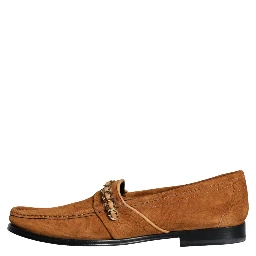 Brown Velvet Leather Logo Mocassin Slip On Shoes