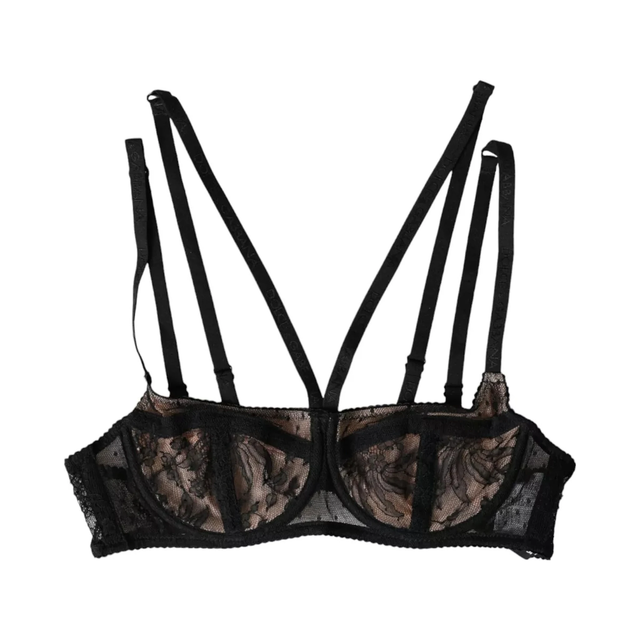 Black Floral Lace Nylon Balconcino Bra Underwear