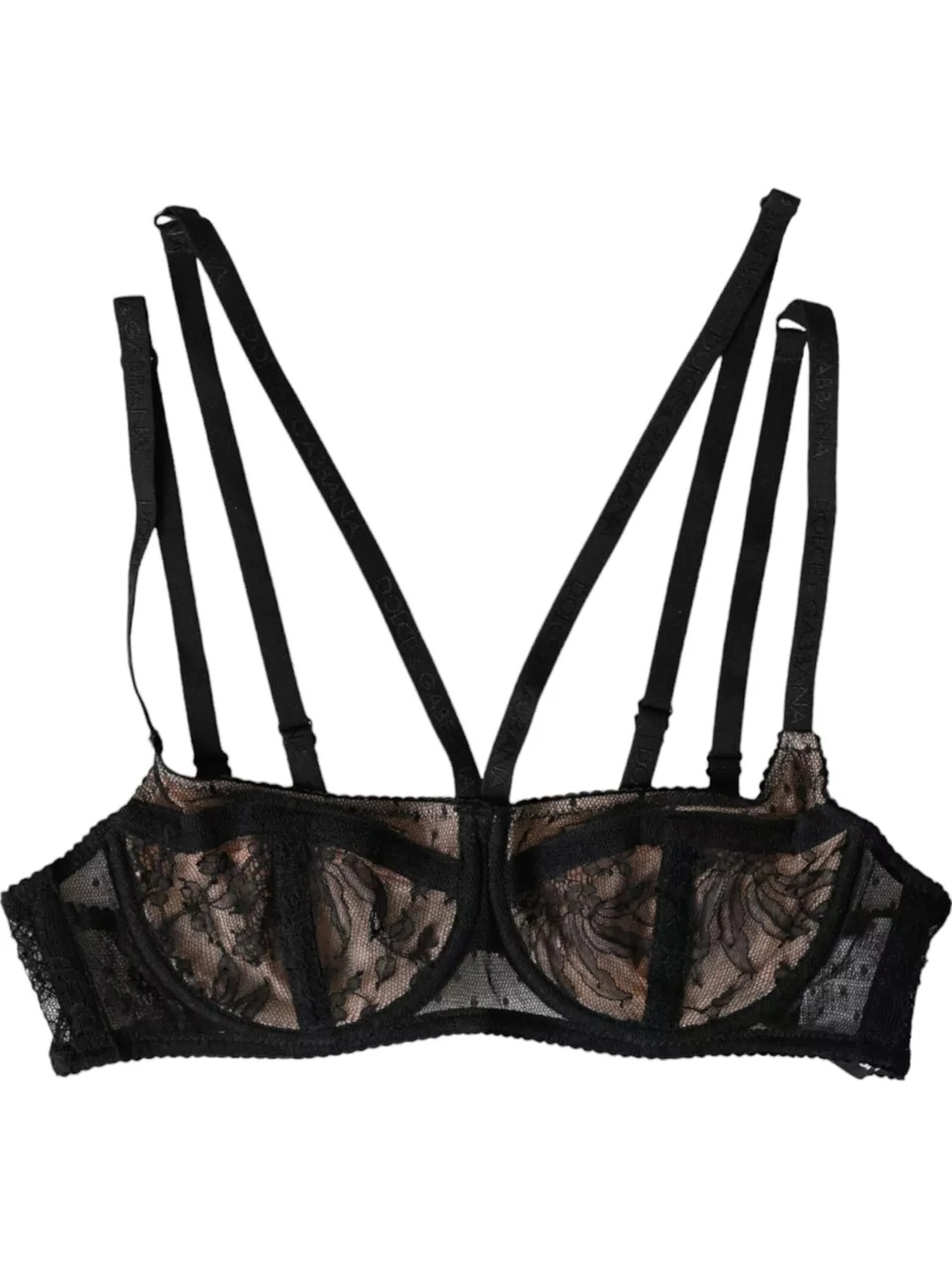 Black Floral Lace Nylon Balconcino Bra Underwear