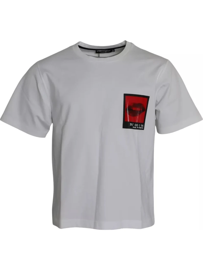 White Red Lips Print Cotton Men T-shirt