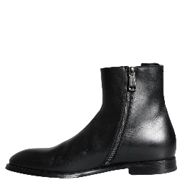 Black Calf Leather Men Ankle Boots Men Shoes