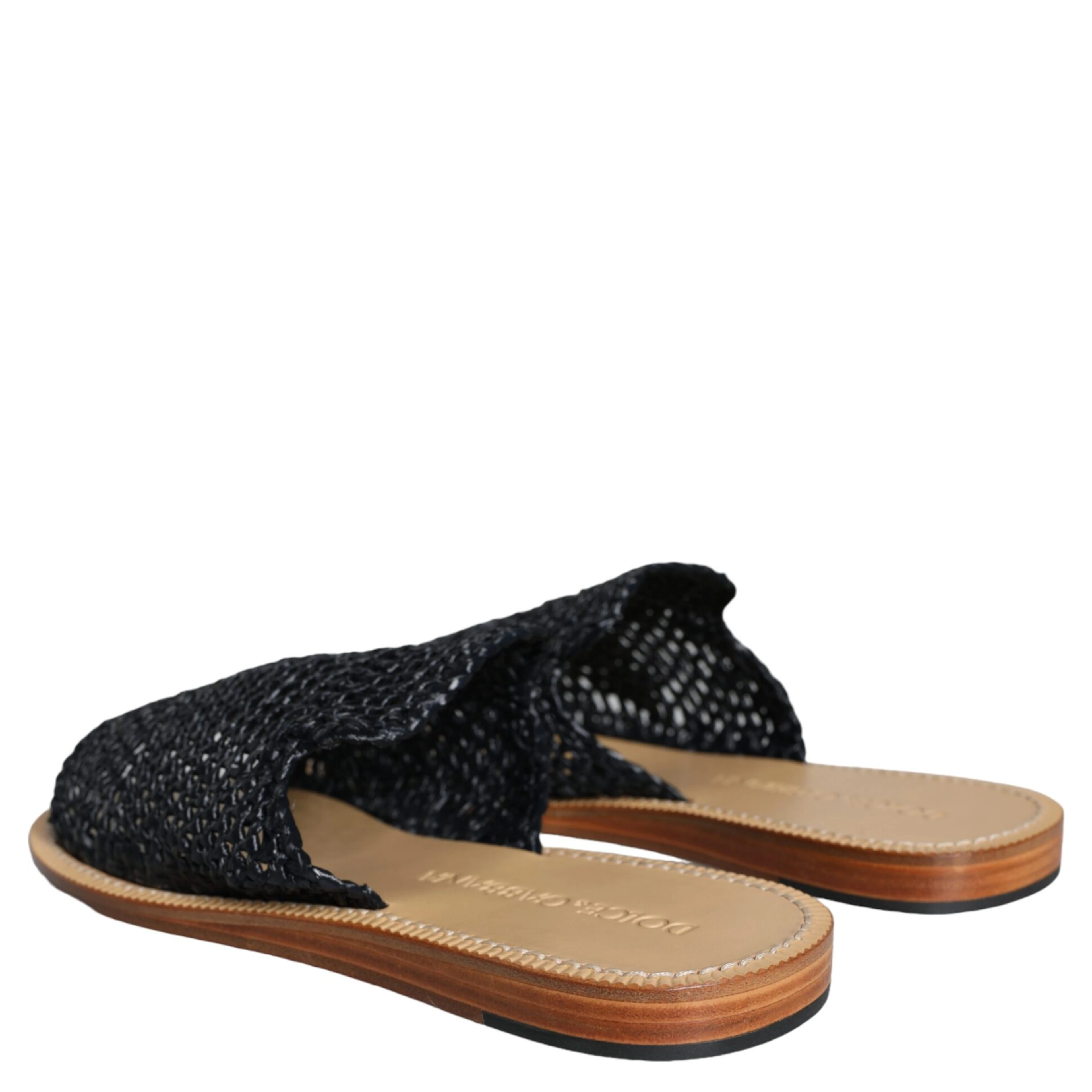 Black Monochrome Braided Raffia Slides Shoes