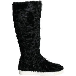 Black Xiangao Lamb Fur Leather Boots Shoes