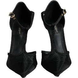Black Mesh T-strap Stiletto High Heels Shoes