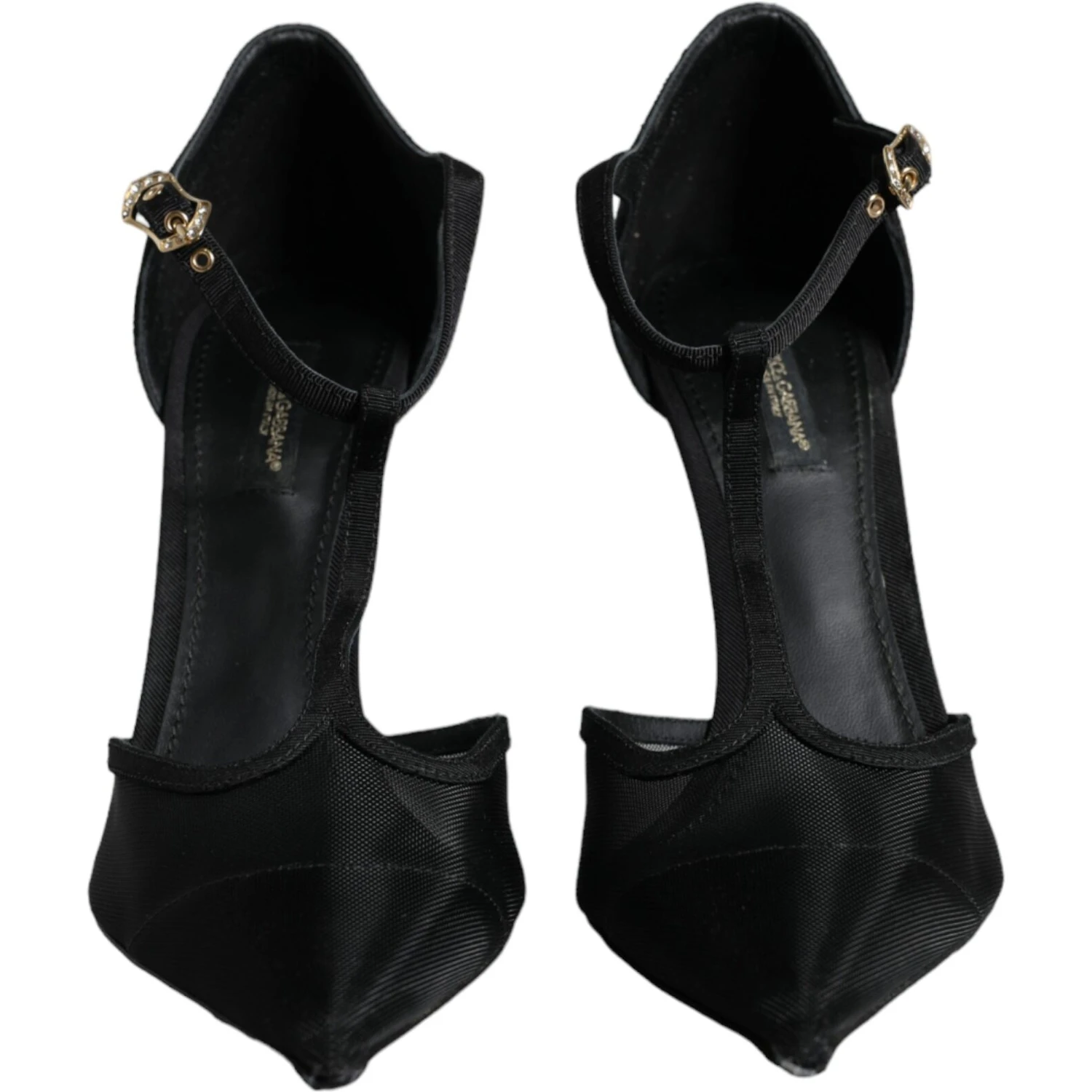 Black Mesh T-strap Stiletto High Heels Shoes
